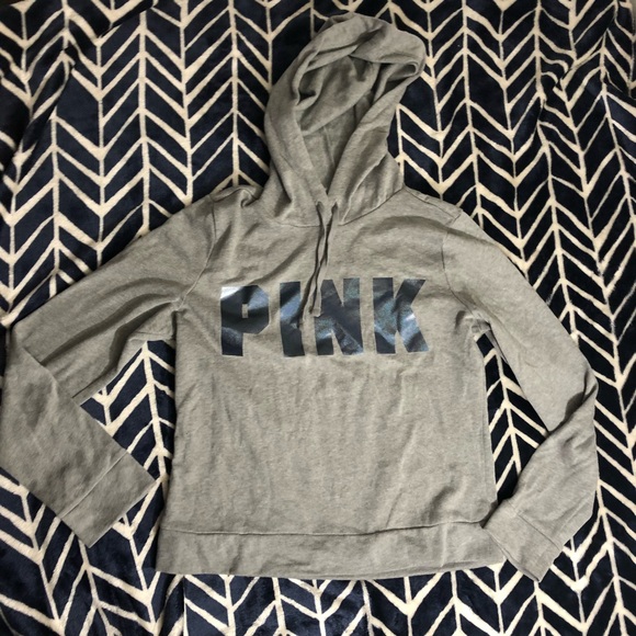 PINK Victoria's Secret Tops - 🔥Pink Victoria’s Secret gray hooded sweatshirt